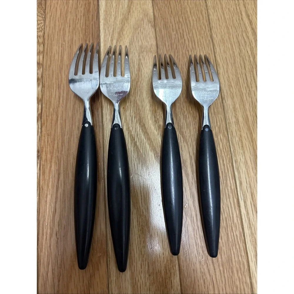 Midcentury Modern‎ 18/10 Stainless Korea Black Handle Forks